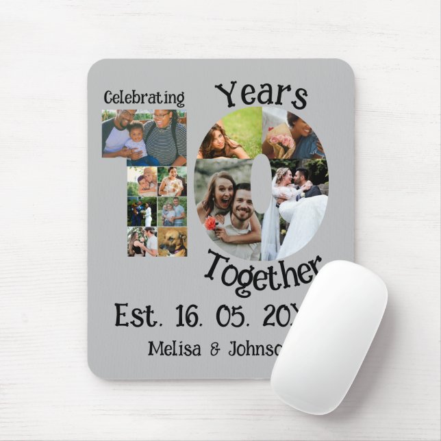 Custom 10th wedding anniversary 11 photo collage mouse pad (With Mouse)