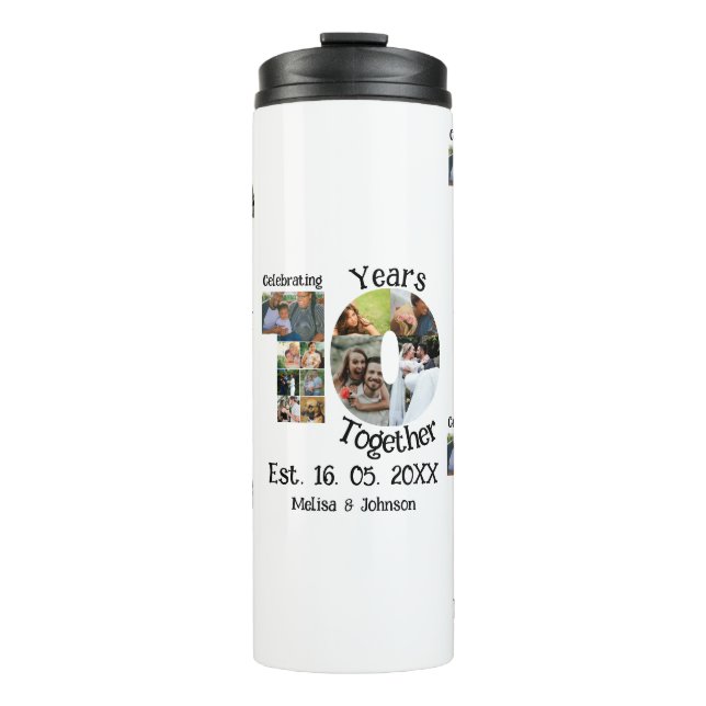 Custom 10th wedding anniversary 11 photo collage thermal tumbler (Front)