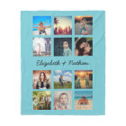 Custom 12 Friends Family Photo Collage Aqua Blue