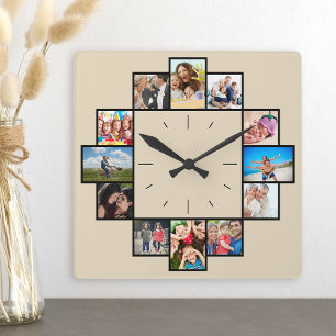 Custom 12 Keepsake Memories Family Photo Collage Square Wall Clock
