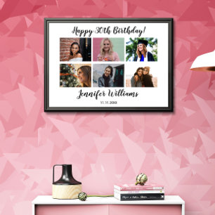 Custom 12 Photo Collage Custom Name Happy Birthday Poster