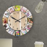 Custom 12 Photo Collage Pine Wood Round Large Clock<br><div class="desc">Personalized photo clock with your own favourite photos. The photo template is set up ready for you to add 12 of your pictures working clockwise from the top. This light pine wood design has black numbers and will look great with traditional and country decor. For this design, square instagram photos...</div>