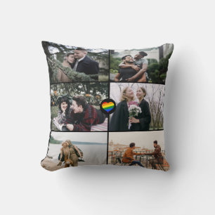 Custom 12 Photos Gay Pride LGBT Rainbow Love Heart Throw Pillow
