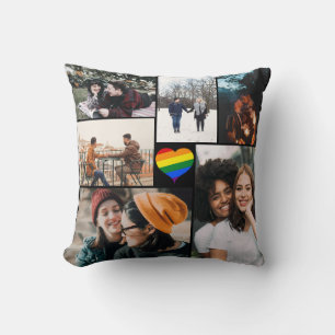 Custom 12 Photos Gay Pride LGBT Rainbow Love Heart Throw Pillow