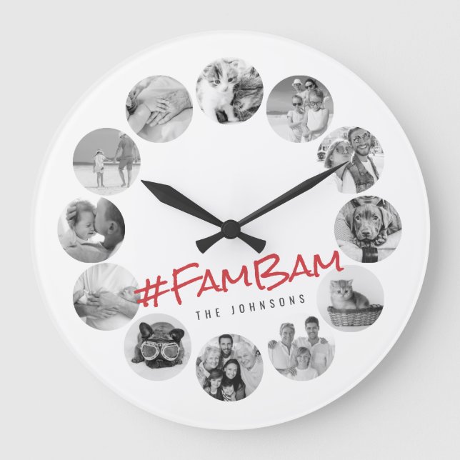 Custom 12 Photos Modern Family & Pet Memories Large Clock (Front)