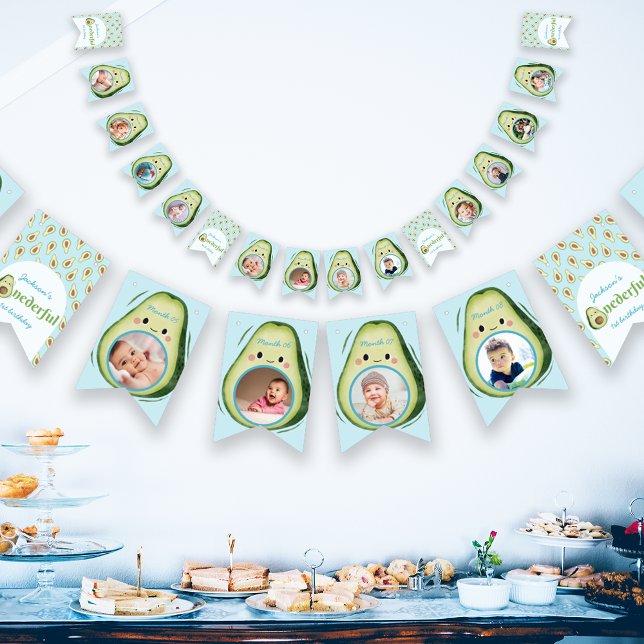 Custom 12 Photos Onederful Avocado 1st Birthday Bunting Flags (Custom 12 Photos Onederful Avocado 1st Birthday Bunting Flags)