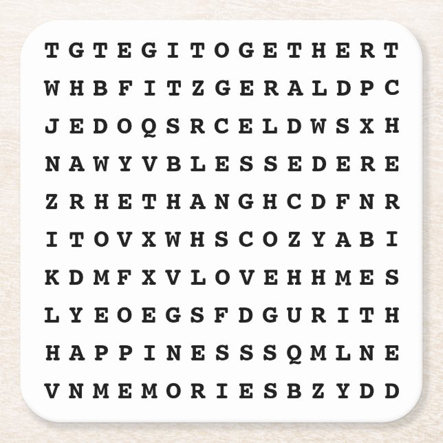 Custom 12 Word Family Word Search Square Paper Coaster (Front)