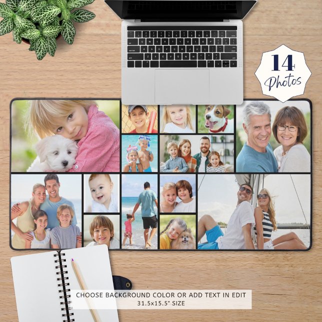Custom 14 Photo Collage Modern Simple Desk Mat (Creator Uploaded)