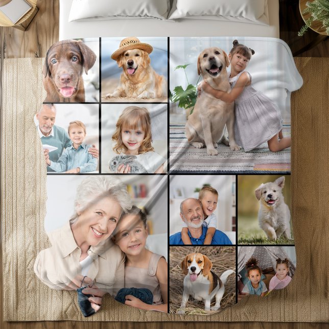 Custom 14 Photo Collage Personalized Family Fleece Blanket (Creator Uploaded)