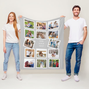 Custom 14 Photo Collage with custom text Fleece Blanket