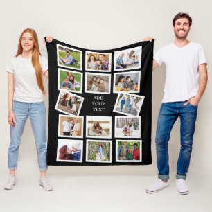 Custom 14 Photo Collage with custom text Fleece Blanket