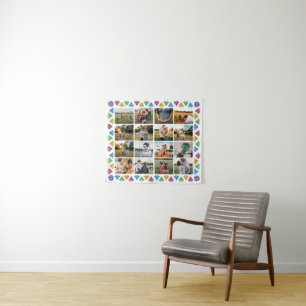 Custom 16-Photo Collage Diamond Jumbo Wall Hanging Tapestry