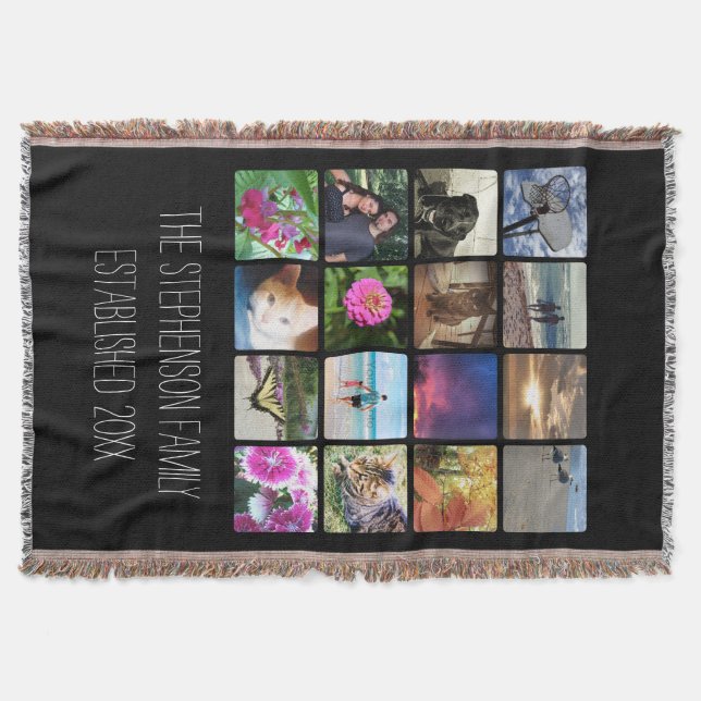 Custom 16 Photo Collage Vertical Mosaic Picture Throw Blanket (Front)