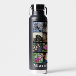 Custom 16 Photo Picture Collage White Lettering Water Bottle