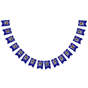 Custom 16 Photos Graduation Cap, Diploma on Blue Bunting Flags