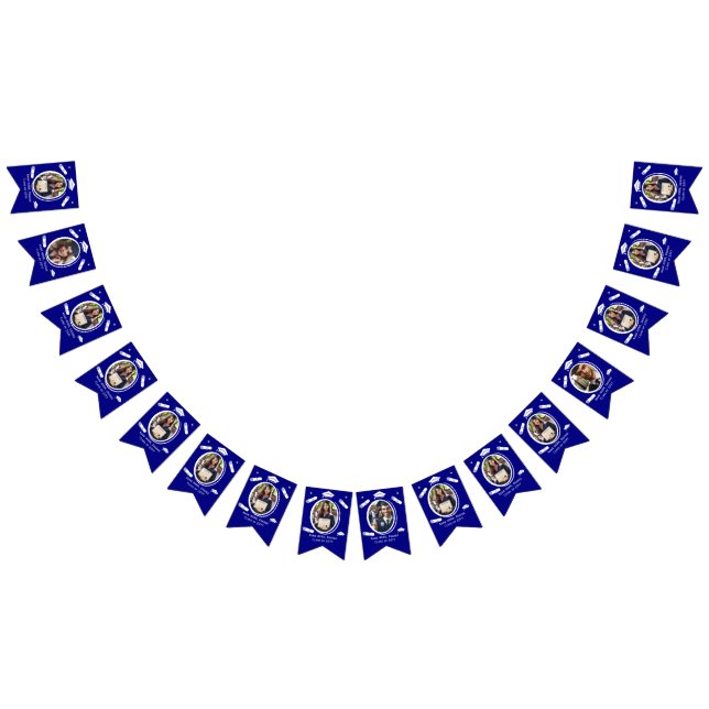 Custom 16 Photos Graduation Cap, Diploma on Blue Bunting Flags (All)