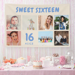 Custom 16th Birthday Party Photo Collage Banner