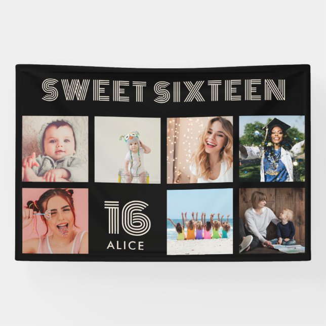Custom 16th Birthday Party Photo Collage Banner (Horizontal)