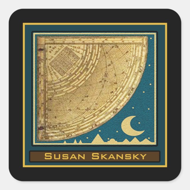 Custom 1775 Astrolabe Quadrant Bookplate Square Sticker (Front)