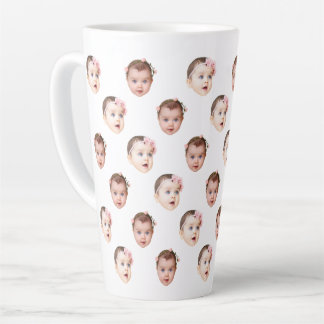 Custom 17 oz Funny Baby Kids Family Face 2 Photos Latte Mug