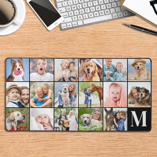 Custom 17 Photo Collage Personalized Monogram Desk Mat