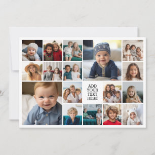Custom 17 Photo Collage - white and black text Holiday Card
