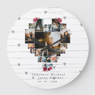 Custom 18 Heart shaped Photo Collage couples gifts Large Clock