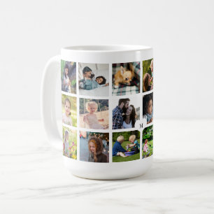 Custom 18 photo collage monogram personalized coffee mug