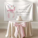 Custom 18th Birthday Banner Bow Wildflower<br><div class="desc">Elegant blush pink coquette bow is decorated with dainty blue and pink wildflowers. Three lines of text let you easily customize your message.</div>