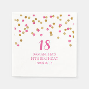 Custom 18th Birthday Napkin Fuchsia Gold Confetti