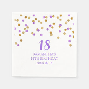Custom 18th Birthday Napkin Gold Purple Confetti