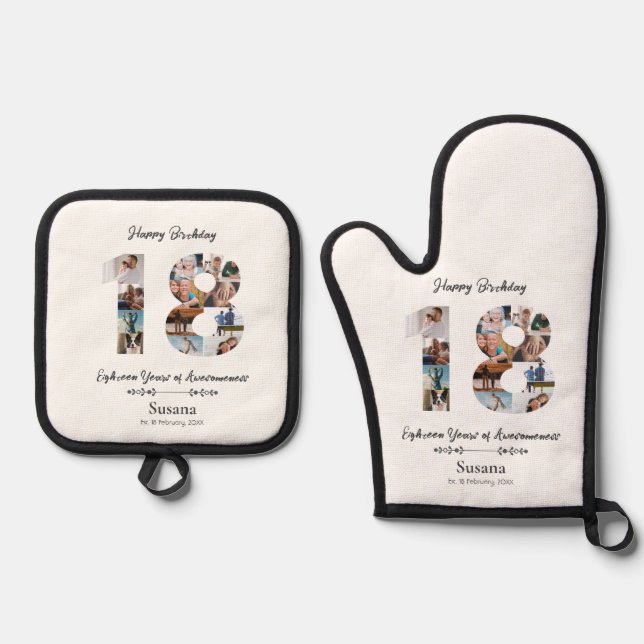 Custom 18th Birthday Photo Collage  Oven Mitt & Pot Holder Set (Front)