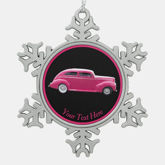 Custom 1940 Famous American Make Sedan Snowflake Pewter Christmas Ornament (Front)