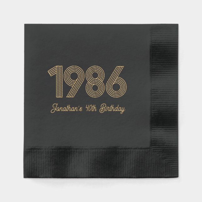 Custom 1986 40th Birthday Foil Stamped Napkins (Front)