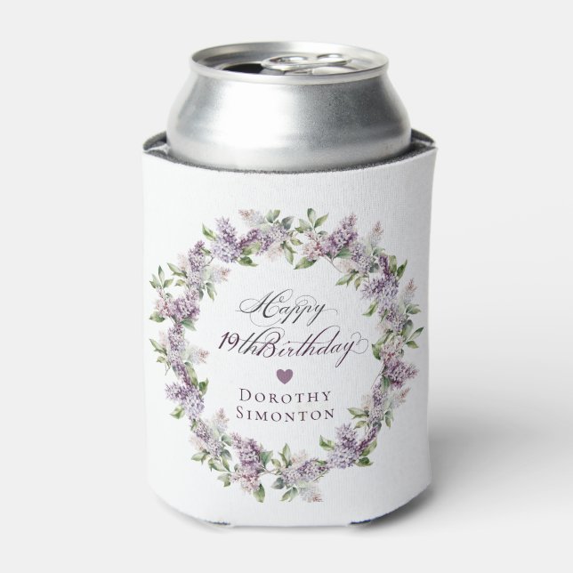 Custom 19th Birthday Purple Lilac Spring Flower Can Cooler (Can Front)