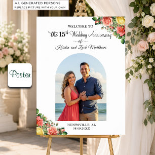 Custom 1 Photo 15th Wedding Anniversary Welcome Poster