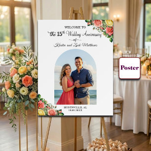 Custom 1 Photo 15th Wedding Anniversary Welcome Poster