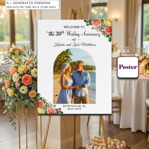 Custom 1 Photo 30th Wedding Anniversary Welcome Poster