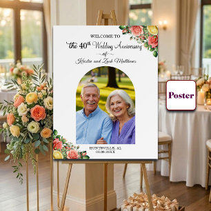 Custom 1 Photo 40th Wedding Anniversary Welcome Poster