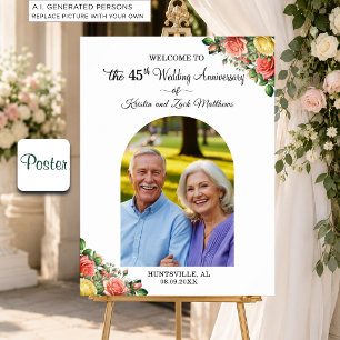 Custom 1 Photo 45th Wedding Anniversary Welcome Poster