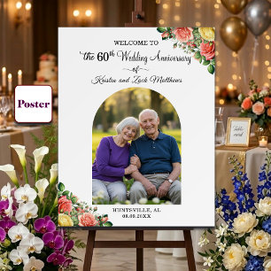 Custom 1 Photo 60th Wedding Anniversary Welcome Poster