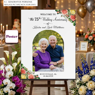 Custom 1 Photo 75th Wedding Anniversary Welcome Poster