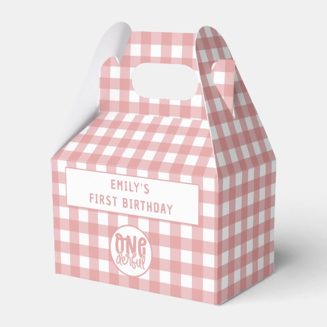Custom 1st Birthday Cute Pastel Pink Onederful Favor Box (Front Side)
