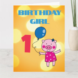 Custom 1st Birthday Girl Pig Card