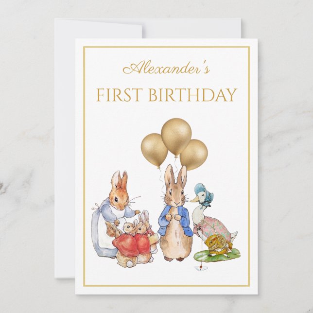 Custom 1st Birthday Peter and Josephine bunny Invitation (Front)