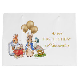 Custom 1st Birthday Peter and Josephine bunny Large Gift Bag