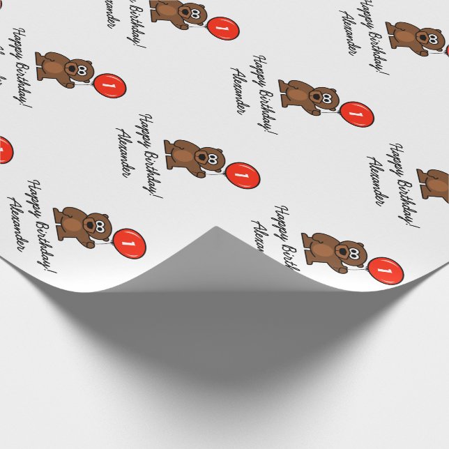 Custom 1st Birthday teddy bear wrapping paper (Corner)