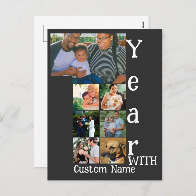 Custom 1st wedding anniversary 7 photo collage holiday postcard (Front/Back)