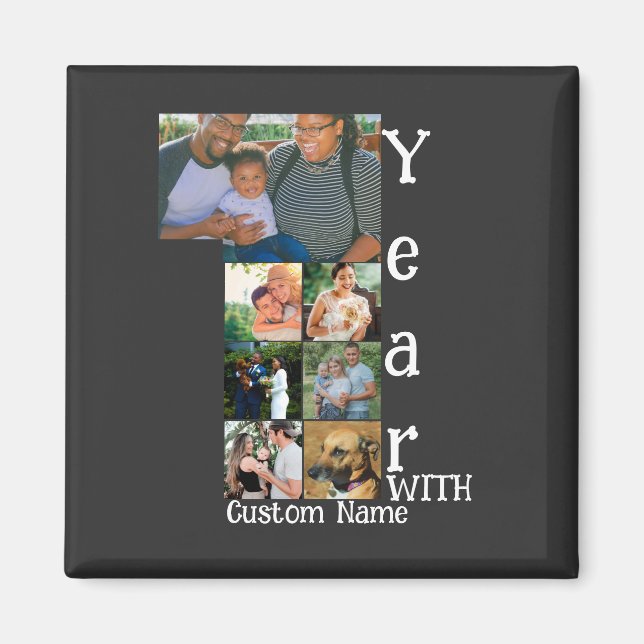 Custom 1st wedding anniversary 7 photo collage magnet (Front)