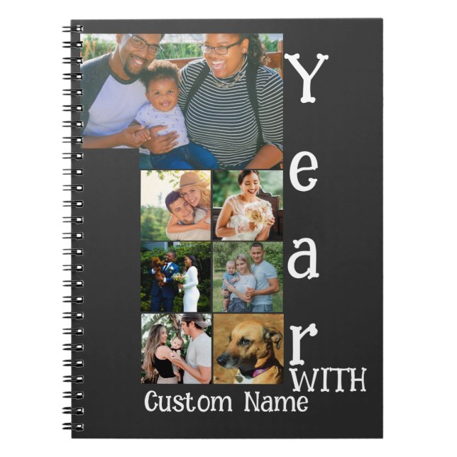 Custom 1st wedding anniversary 7 photo collage notebook (Front)